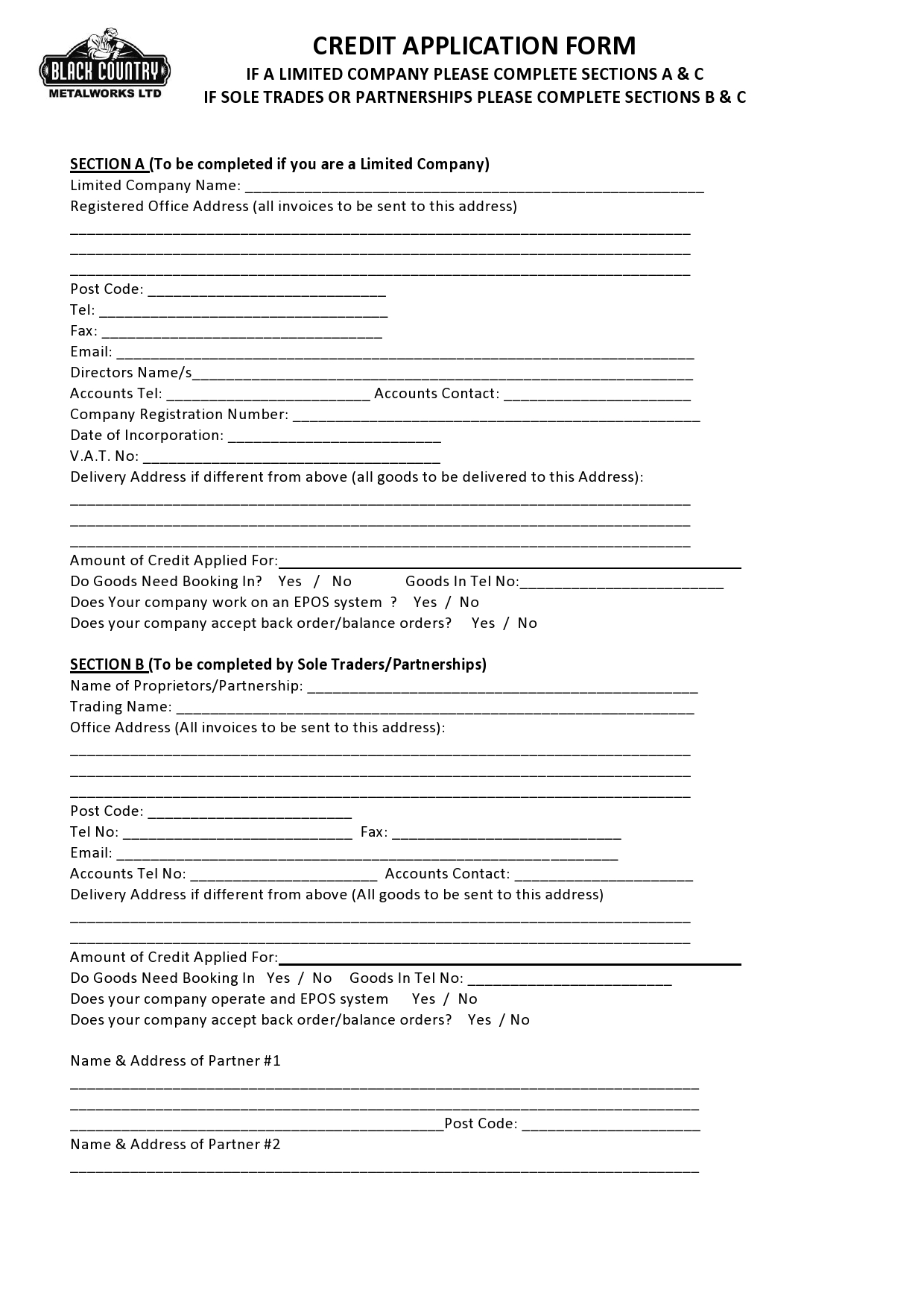 Trade Application Form Page 1